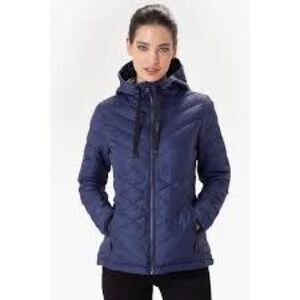 Women's Lole Emeline Hooded Puffer Jacket Size L Navy Blue